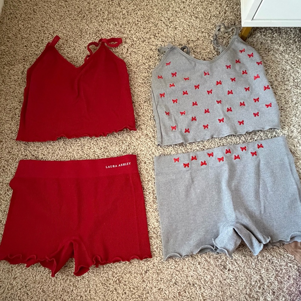 Laura Ashley Red and Gray Pajama Set